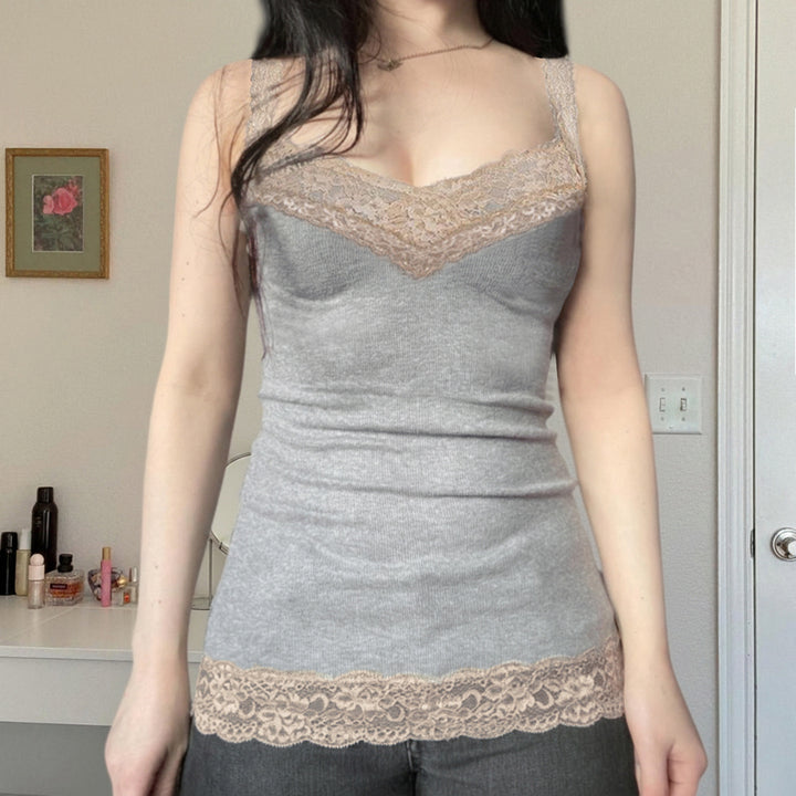 Damen Spaghettiträger-Shirt mit Spitzenverzierungen Echo Archiv