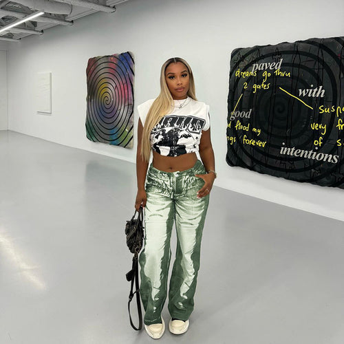 Damen Schlaghose mit hoher Taille, Bleach-Effekt und weitem Bein Echo Archiv