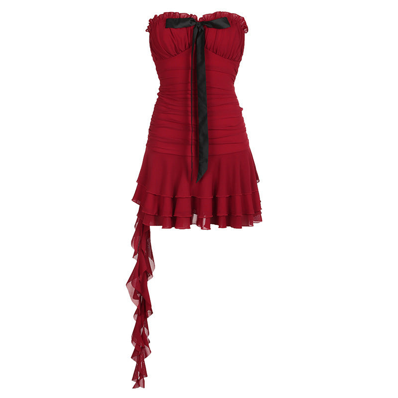 Damen elegantes Wickelkleid mit voluminösen Rüschendetails und Taillenband Echo Archiv