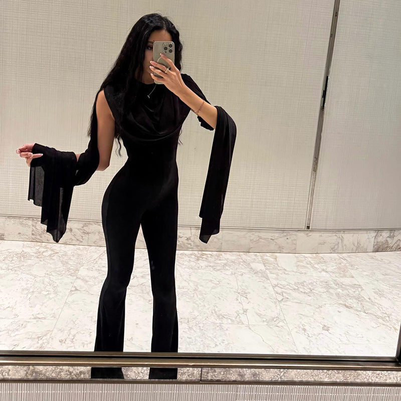 Damen Eleganter Jumpsuit mit Drapierung und weiter Beinführung Echo Archiv