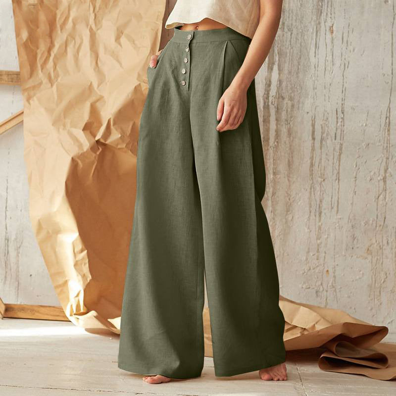 Damen nan weite Leinenhose mit hoher Taille und seitentaschen Echo Archiv