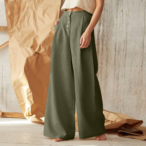 Damen nan weite Leinenhose mit hoher Taille und seitentaschen Echo Archiv