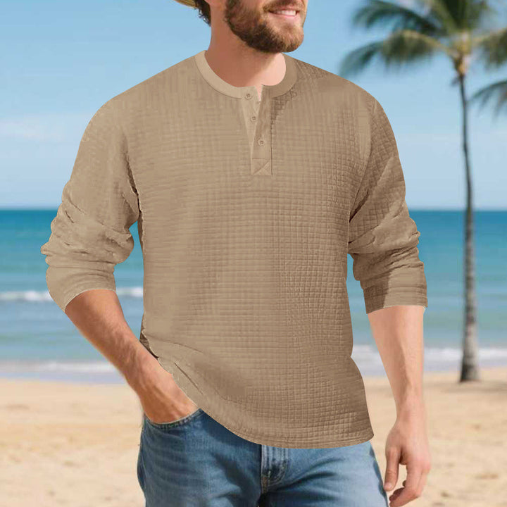 Herren Elegantes Langarmshirt mit Knopfleiste und strukturiertem Stoff Echoarchiv