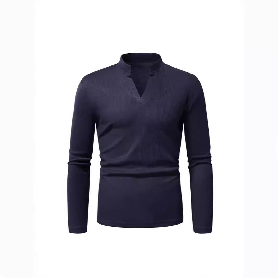 Herren Langarmshirt mit modernem Stehkragen und strukturiertem Design Echoarchiv