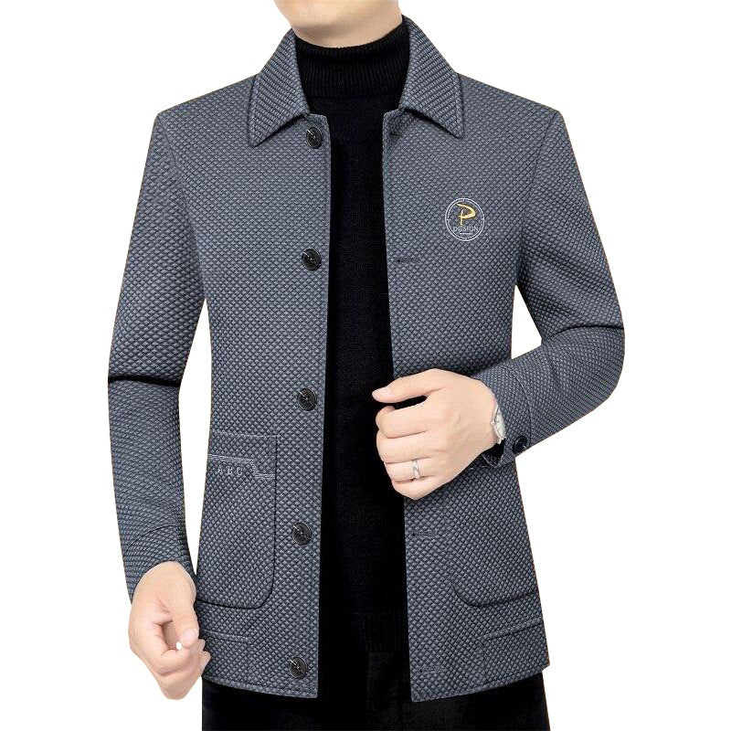 Herren Strukturierte Übergangsjacke mit Reverskragen und aufgesetzten Taschen – Taviero