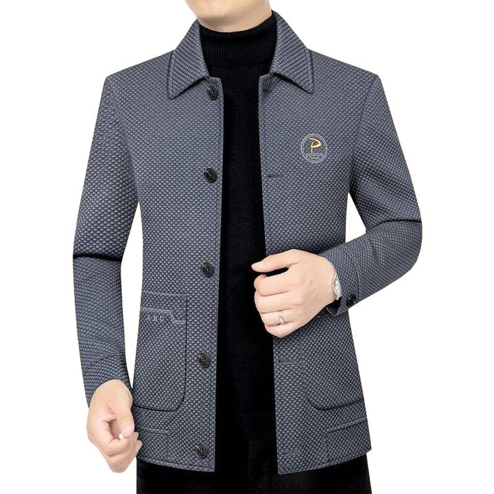 Herren Strukturierte Übergangsjacke mit Reverskragen und aufgesetzten Taschen – Taviero