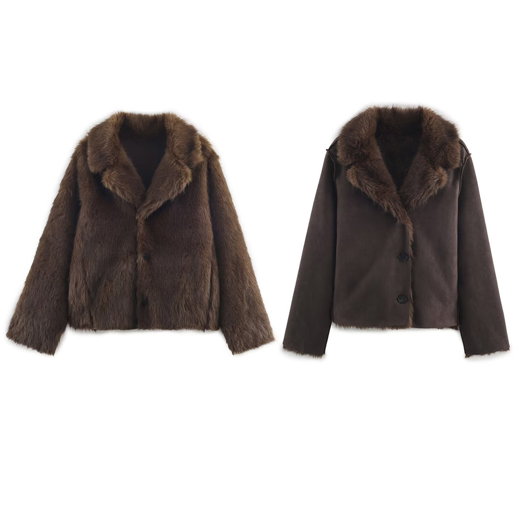 Damen Wendbare Kurzjacke mit Faux‑Fur‑Besatz und Wildlederoptik Echo Archiv