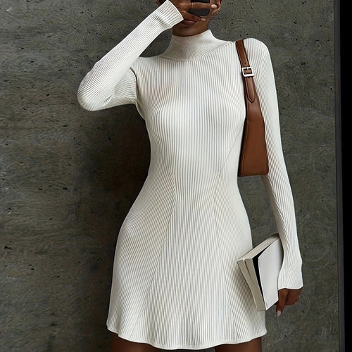 Damen Geripptes Tailliertes Rollkragen‑Midikleid mit figurformenden Nähten Echoarchiv