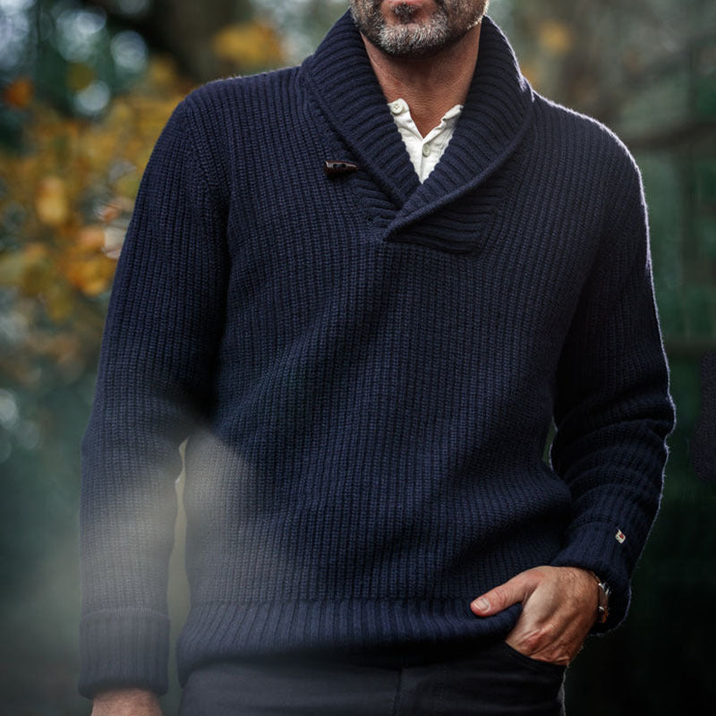 Herren Grob gestrickte Zip-Jacke mit seitlichen Eingrifftaschen und Stehkragen Echoarchiv