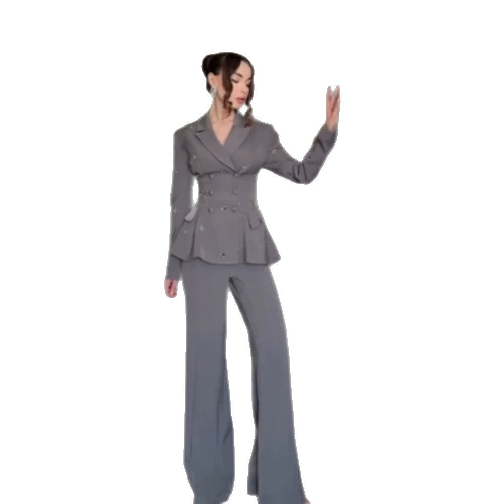 Damen taillierter Doppelreihiger Blazer mit Schößchen und Schulterpolstern Echoarchiv