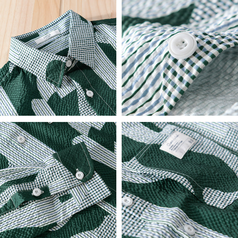 Herren Lockeres gemustertes Baumwoll-Overshirt mit Crinkle‑Struktur Echoarchiv
