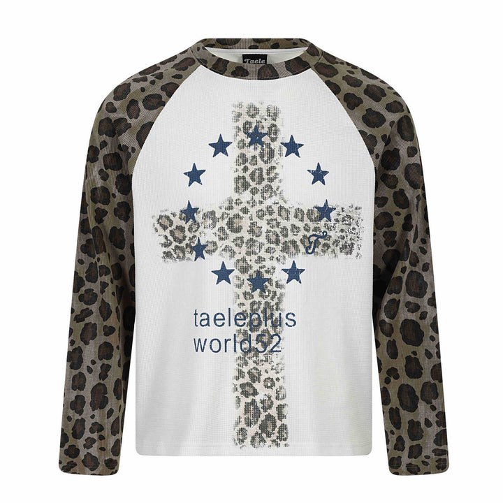 Damen Langarm-Thermo-Shirt mit Raglanärmeln und Leopard-Einsätzen Echoarchiv