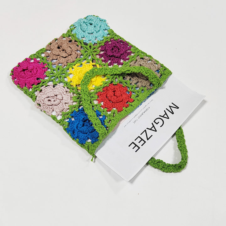 Damen gehäkelte Handtasche mit buntem Blumenmuster Echo Archiv
