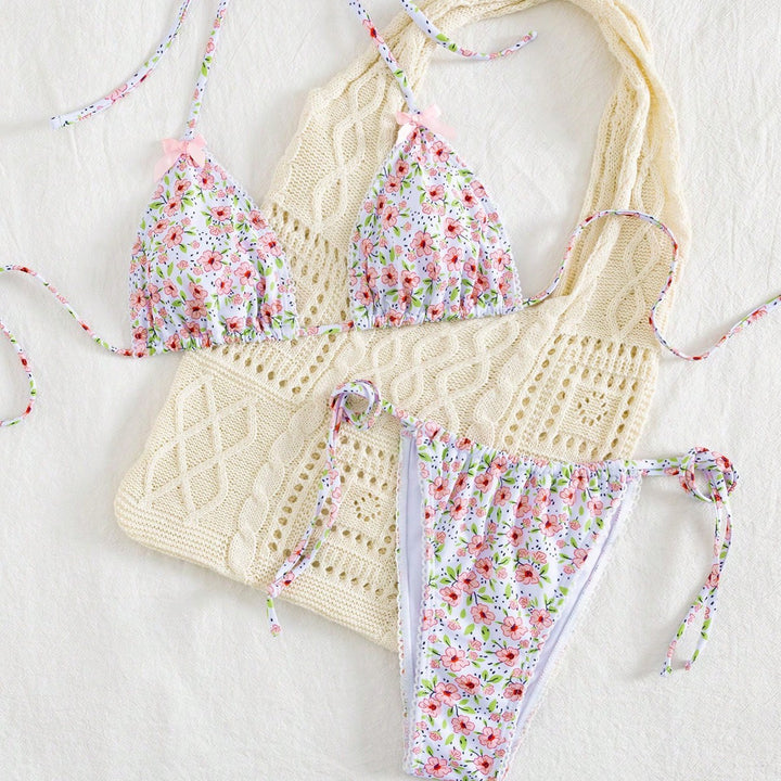 Damen Triangel-Bikini mit floralem Muster und vielseitigem Höschen Echo Archiv