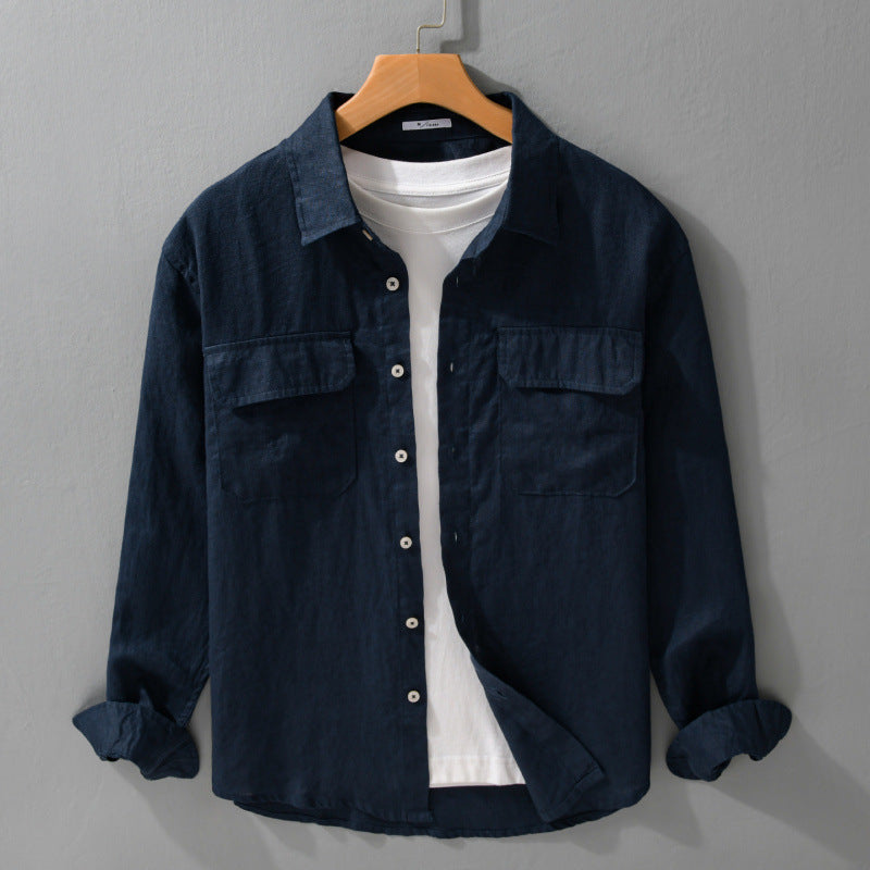 Herren Lockeres Leinen-Overshirt mit Brusttaschen und Knopfleiste Echoarchiv