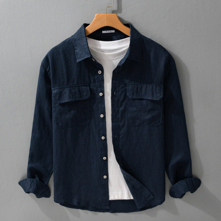 Herren Lockeres Leinen-Overshirt mit Brusttaschen und Knopfleiste Echoarchiv