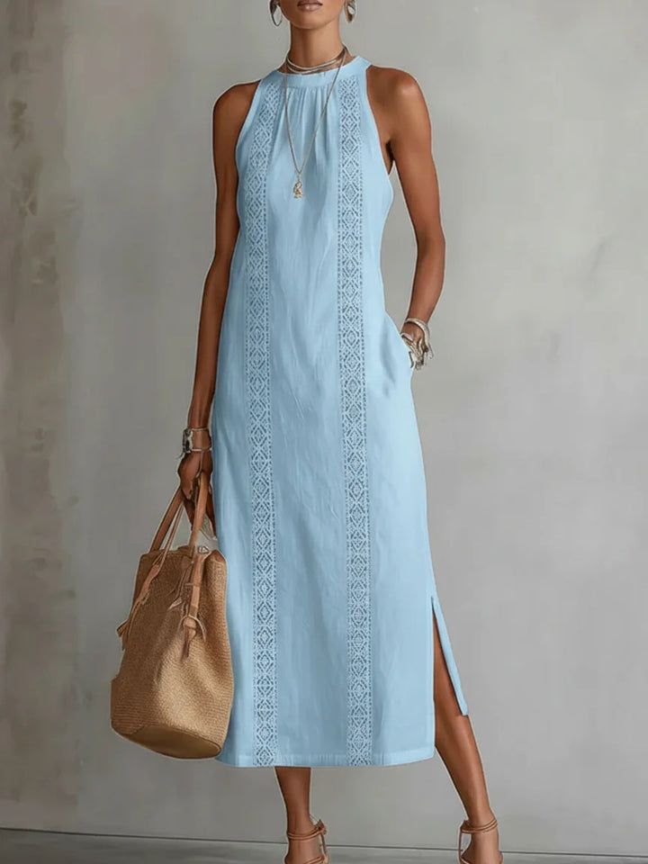 Damen Elegantes Sommer-Maxi-Kleid mit Spitzenapplikation und seitlichem Schlitz Echo Archiv