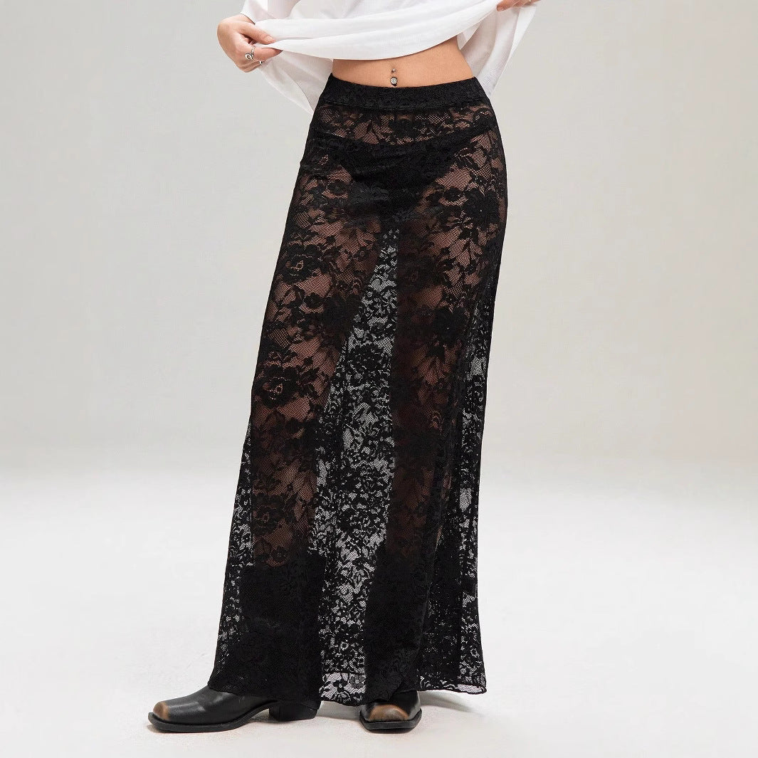 Damen nan weites Baumwollshirt und langer transparenter Spitzenrock Echo Archiv