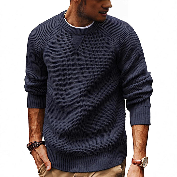 Herren lässiger Strickpullover mit strukturiertem Gewebemuster und Rundhalsausschnitt Echoarchiv