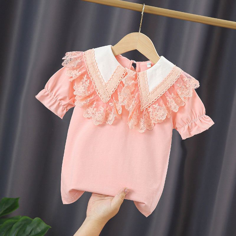 Mädchen Bluse mit Spitzenkragen und Rüschendetails Echo Archiv