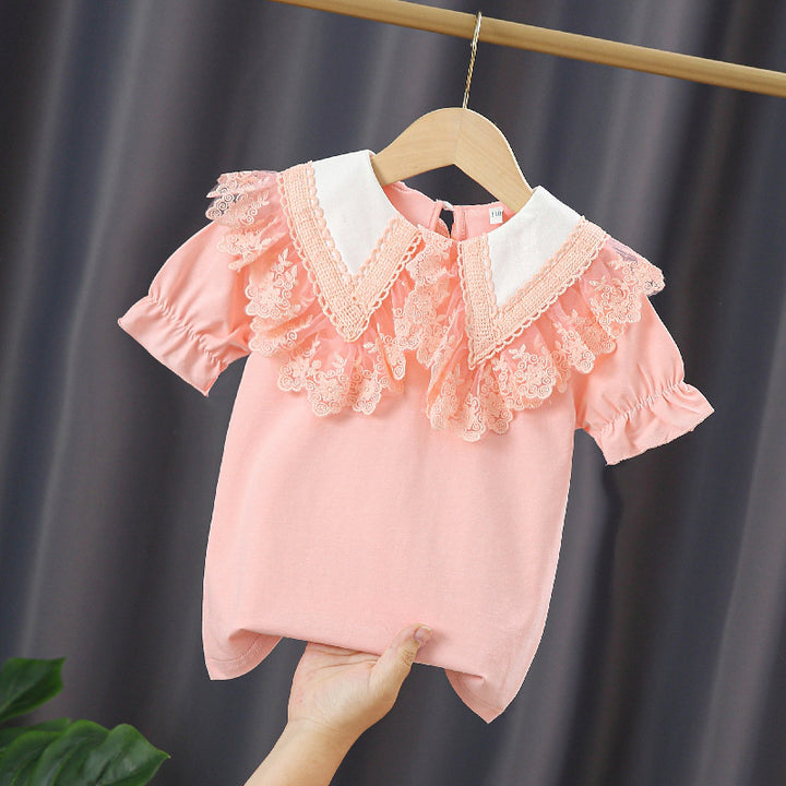 Mädchen Bluse mit Spitzenkragen und Rüschendetails Echo Archiv