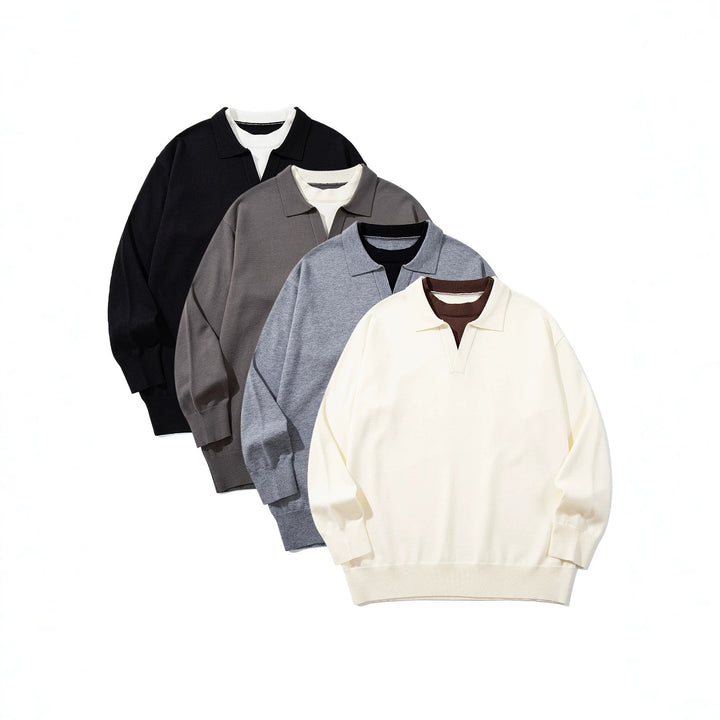 Unisex Feinstrick-Polo mit V‑Ausschnitt‑Cutout und integriertem Rollkragen-Layer Echoarchiv