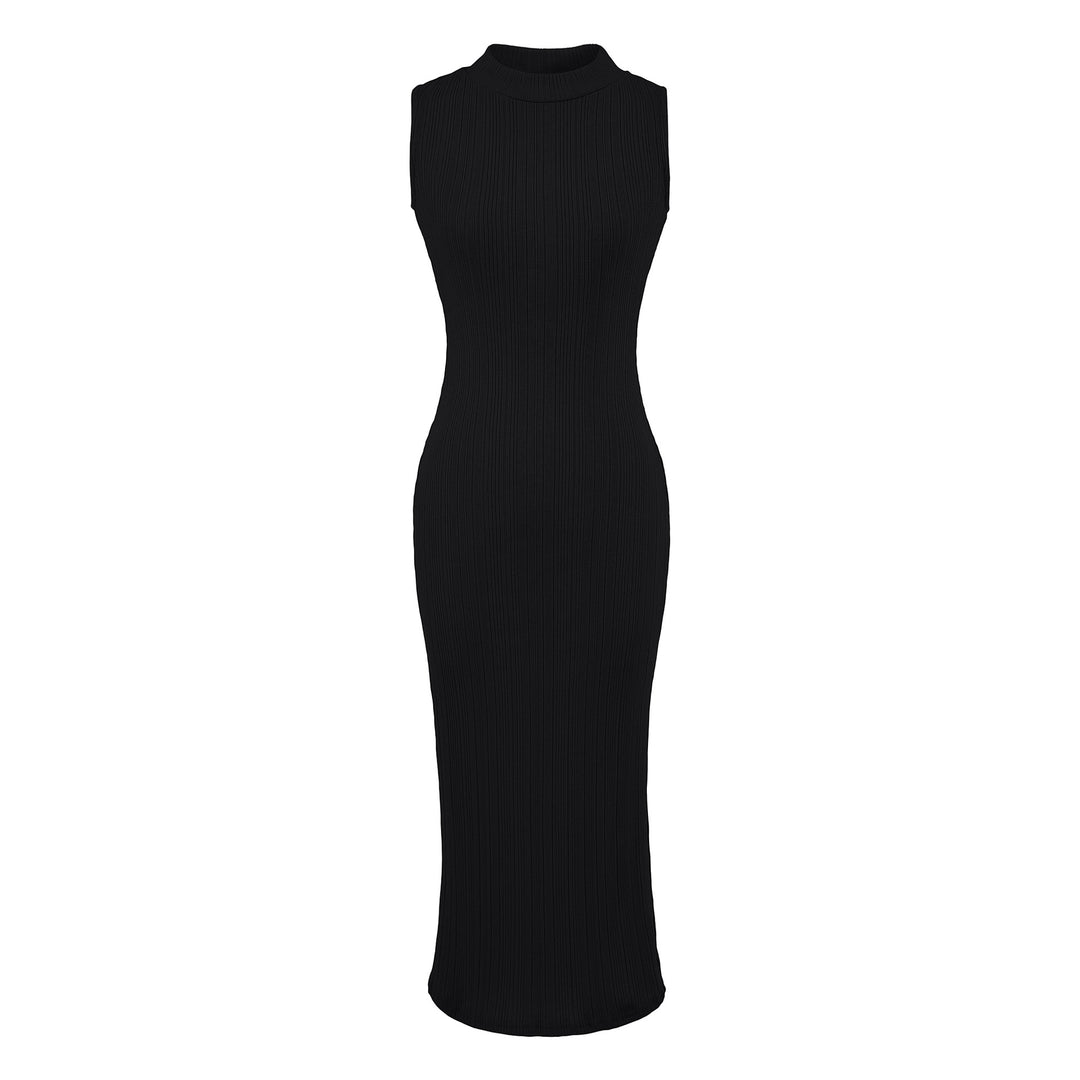 Damen Midikleid in Rippstrick, ärmelloses Slim‑Fit mit Stehkragen Echoarchiv