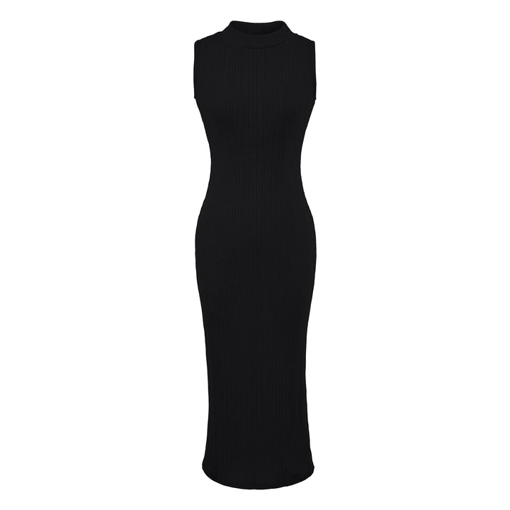 Damen Midikleid in Rippstrick, ärmelloses Slim‑Fit mit Stehkragen Echoarchiv