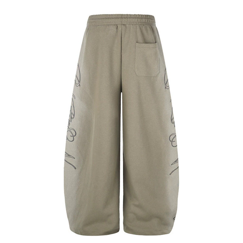 Damen Extraweite Palazzo-Sweathose mit Tunnelzugbund, verstellbarem Saum und seitlichem Script-Print Echoarchiv