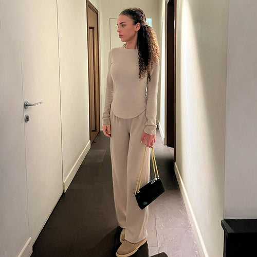 Damen nan legerer Palazzo-Loungehose mit Umschlagbund und weichem Baumwollstretch Echo Archiv