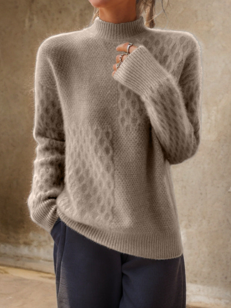 Damen nan lässiger Mohair-Mix Feinstrickpullover mit Strukturmix, Stehkragen und überschnittenen Schultern Echo Archiv