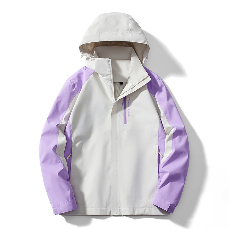 Damen Leichte zweifarbige Softshelljacke mit Kapuze, atmungsaktivem Meshfutter und Brustreißverschluss – Célinea