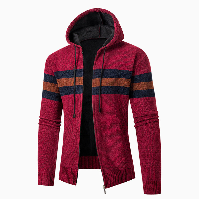 Herren lässiger Strickjacke mit Kapuze und Kontraststreifen Echoarchiv
