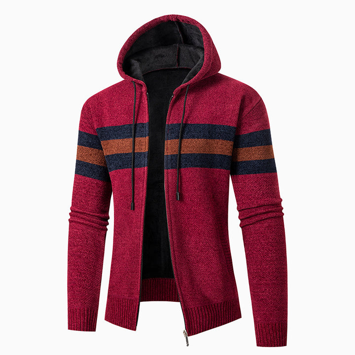 Herren lässiger Strickjacke mit Kapuze und Kontraststreifen Echoarchiv