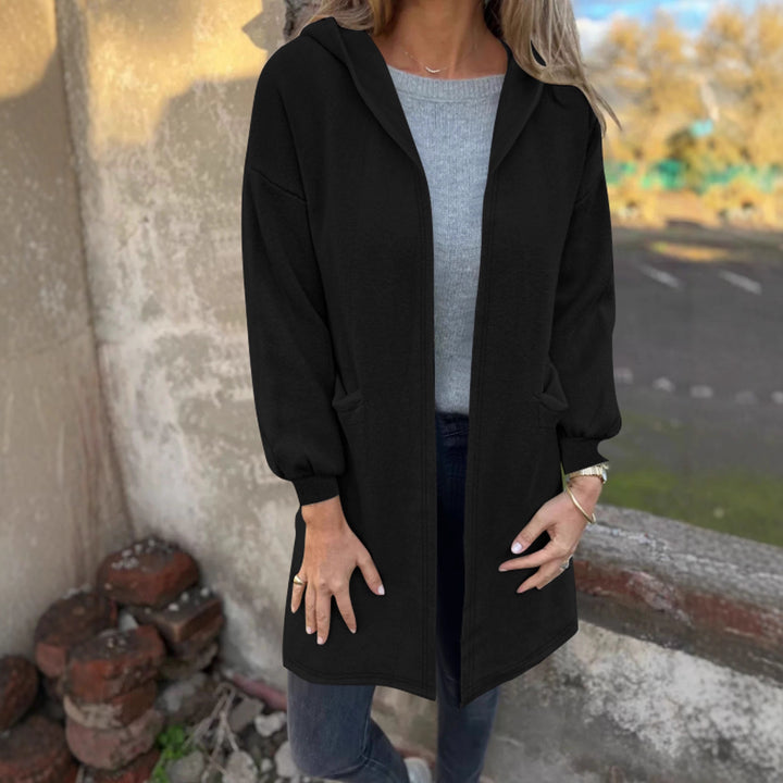Damen Offener Longblazer mit Kapuze und Eingrifftaschen Echoarchiv