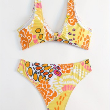 Damen Crop-Bikini mit floralem Knötchen-Design Echo Archiv