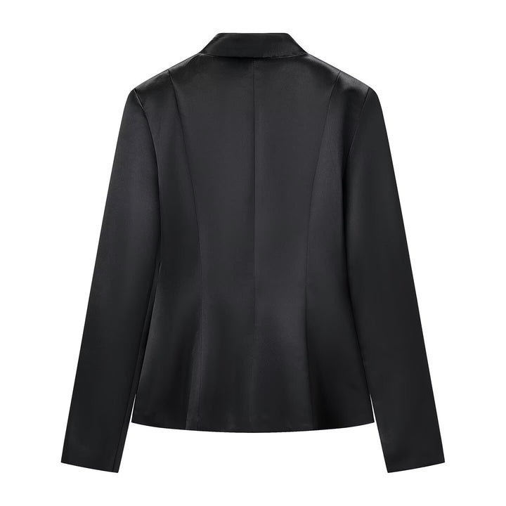 Damen Taillierter Satin-Blazer mit Mandarinkragen und dekorativen Froschverschlüssen Echo Archiv