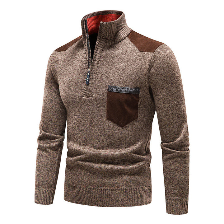 Herren hochwertiger Strickpullover mit modernem Reißverschluss und praktischer Brusttasche Echoarchiv