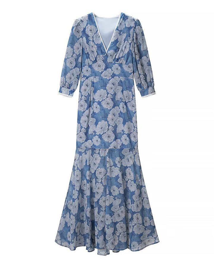 Damen Maxikleid mit V‑Ausschnitt, Empire‑Schnitt und floraler Chiffonoptik Echo Archiv