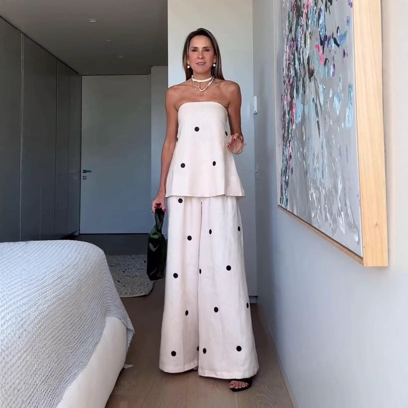 Damen nan zweiteiliges Bandeau-Ensemble mit verlängertem Top und bodenlanger Marlenehose Echo Archiv