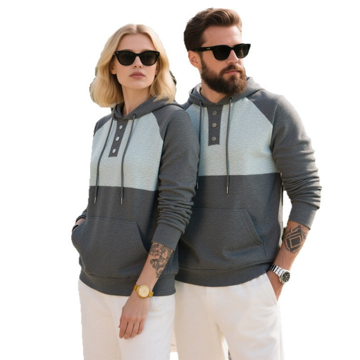 Herren Kapuzensweater mit modernem Henley-Ausschnitt und kontrastierenden Ärmeln Echoarchiv