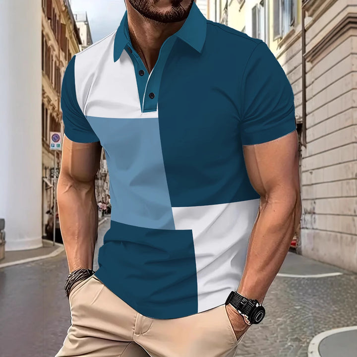 Herren Kurzarm Poloshirt mit modernem Blockdesign Echoarchiv