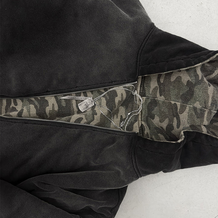 Herren nan kurz geschnittene Camouflage Kapuzenjacke im Bomberstil mit Teddyfutter und Zweiwege-Reißverschluss Echo Archiv