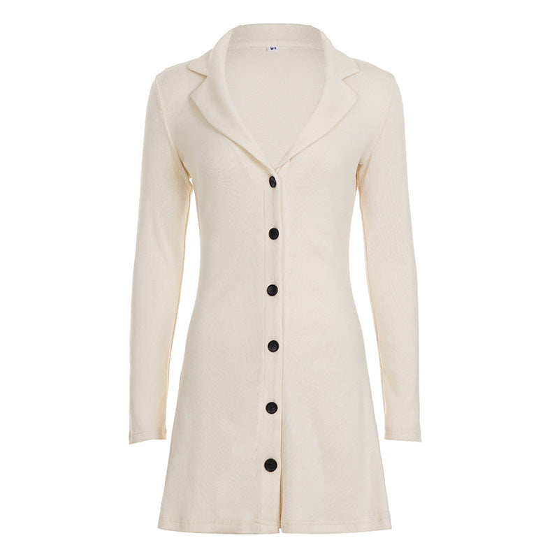 Damen Langstrick-Knopfcardigan mit Reverskragen und ausgestelltem Saum – Veloura
