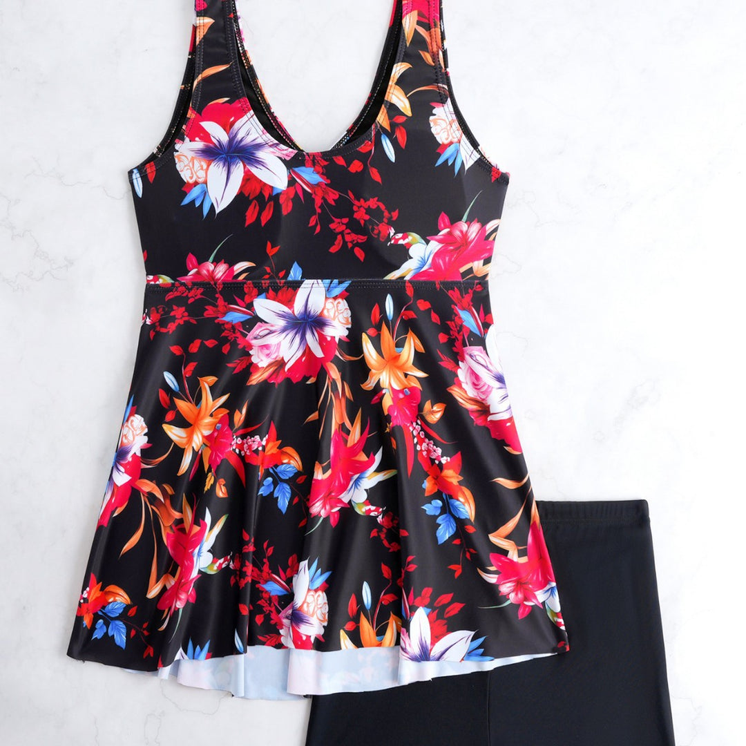 Damen Badeanzug mit höhenverstellbarem Kordelzug und floralem Design Echo Archiv
