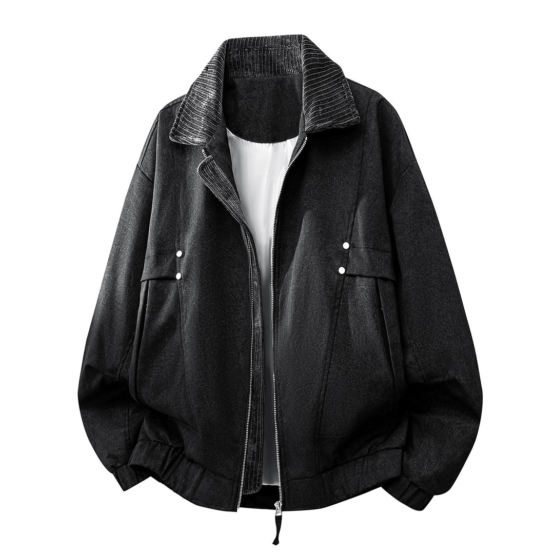 Unisex oversized relaxed bomber jacket with corduroy contrast collar and elastic hem – Brevano
