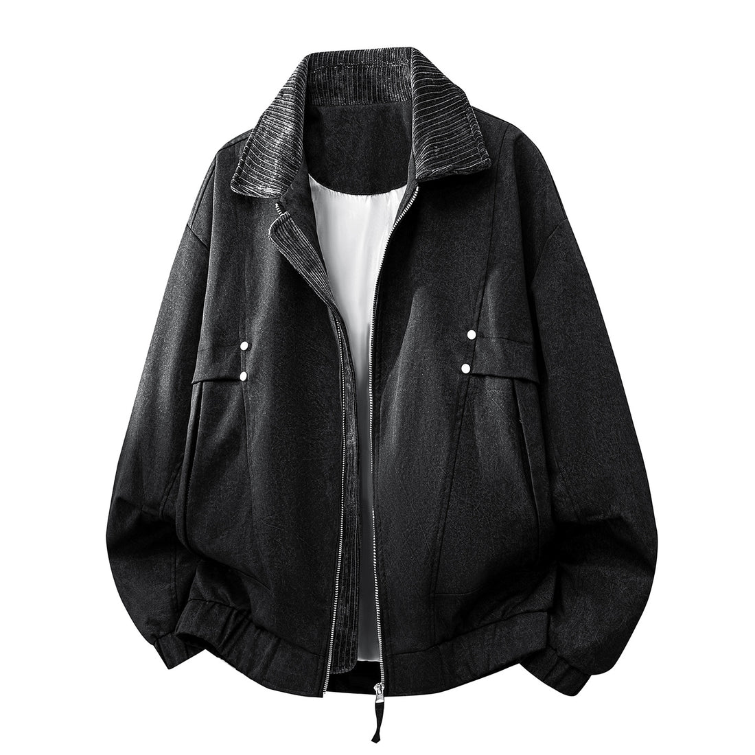 Unisex oversized relaxed bomber jacket with corduroy contrast collar and elastic hem – Brevano