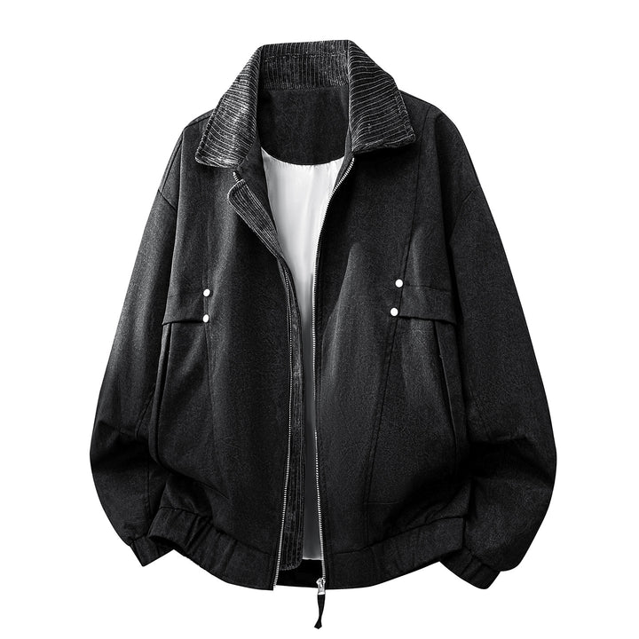 Unisex oversized relaxed bomber jacket with corduroy contrast collar and elastic hem – Brevano