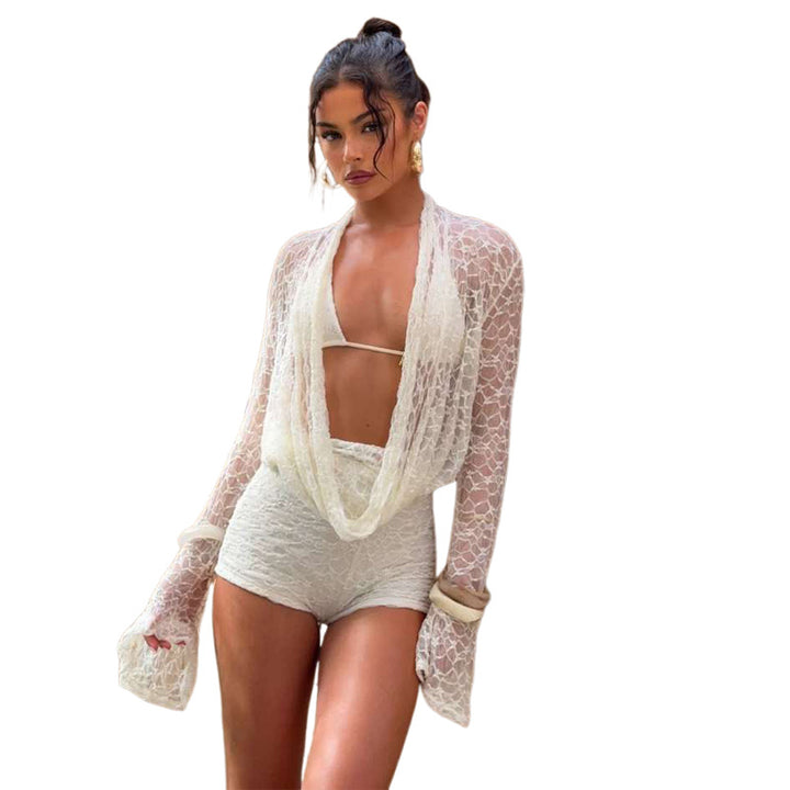 Damen Elegante und luftige Strandbekleidung mit transparenter Spitze Echo Archiv