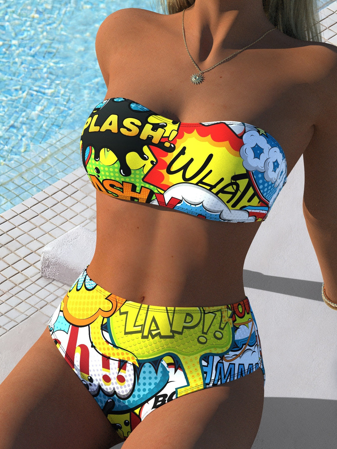 Damen Bandeau Bikini-Set mit tierischem Muster und hohem Taillenbund Echo Archiv